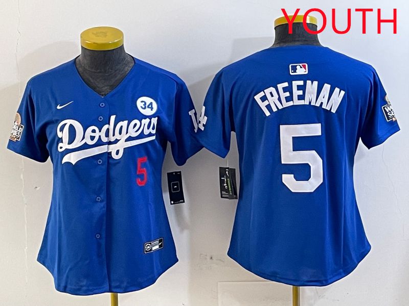Youth Los Angeles Dodgers 5 Freeman Blue Game 2025 Nike MLB Jersey style 1